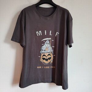 Ladies SZ L Grey Man I Love Fall Graphic T-Shirt